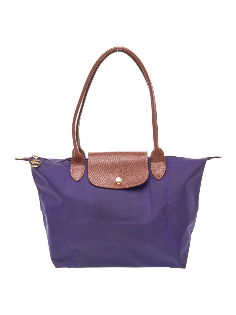 Longchamp Nylon Tote in Purple with Brown Trim